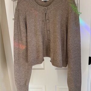 Cozy Tan Cropped Cardigan Sweater